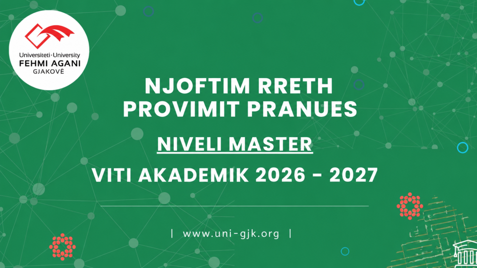Njoftim rreth provimit pranues (afati i parë) Master 2026/2027