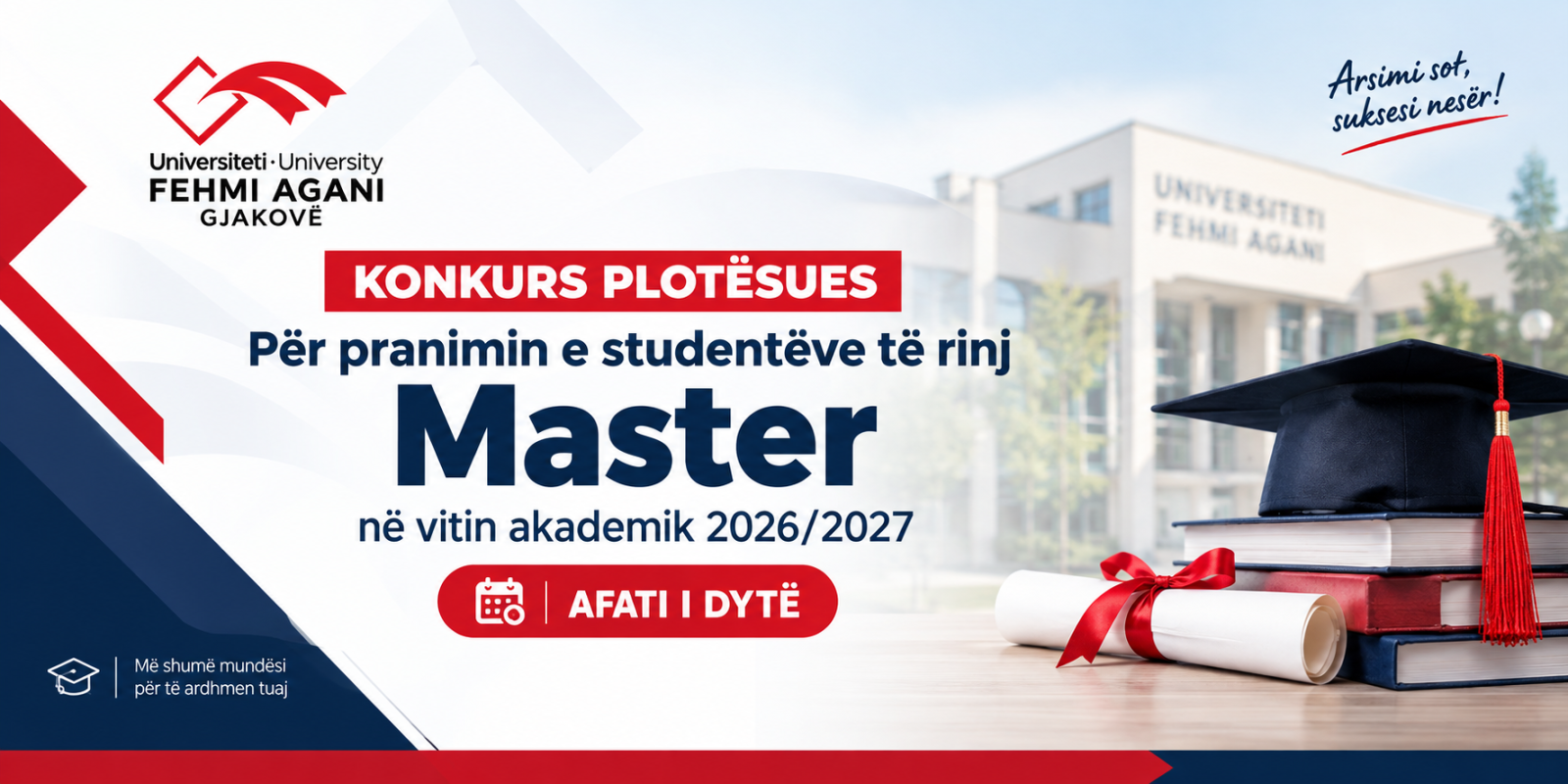 Konkurs plotësues për pranimin e studentëve të rinj Master në vitin akademik 2026/2027 (afati i dytë)